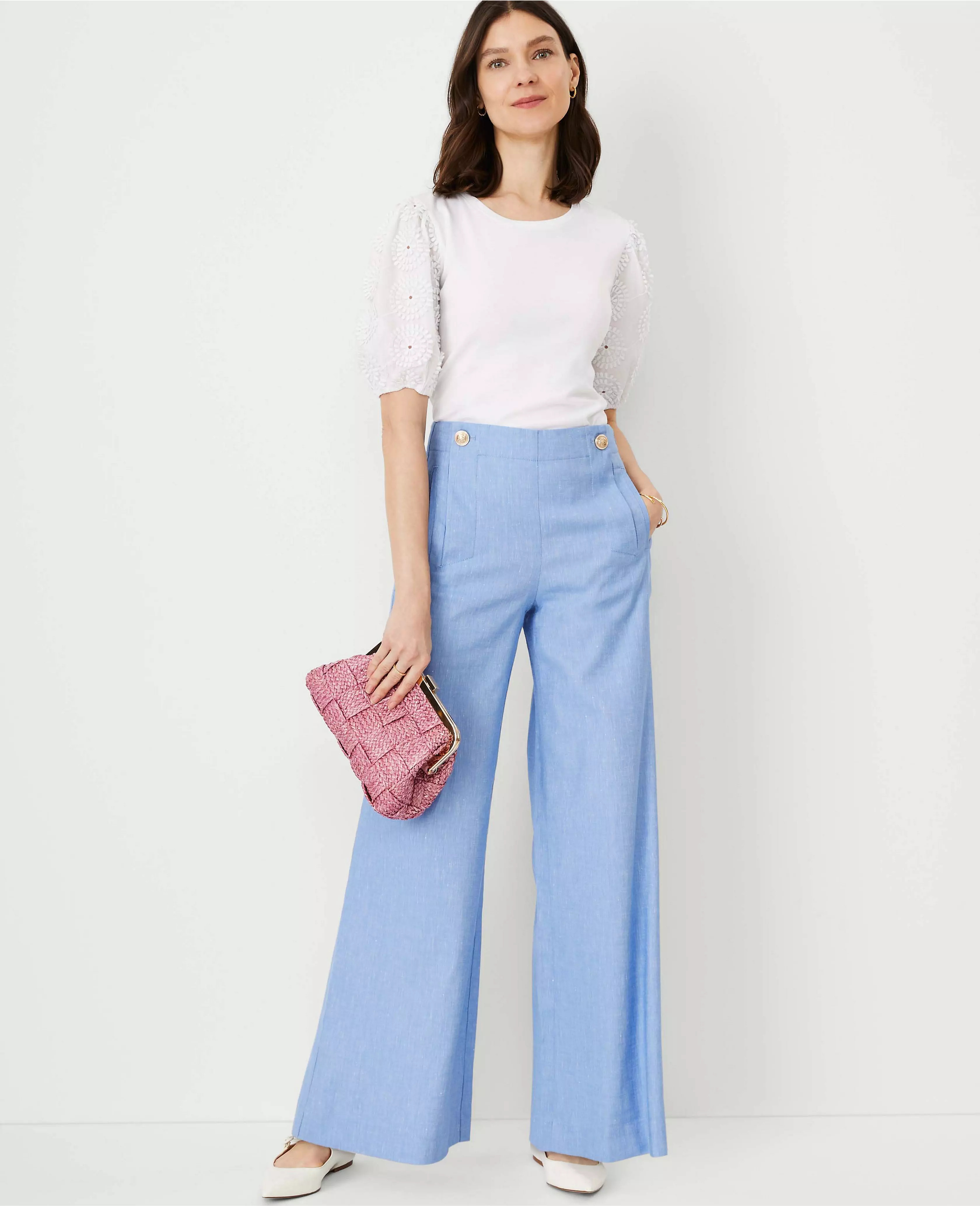 The Wide Leg Sailor Palazzo Pant in Chambray | Ann Taylor (US)