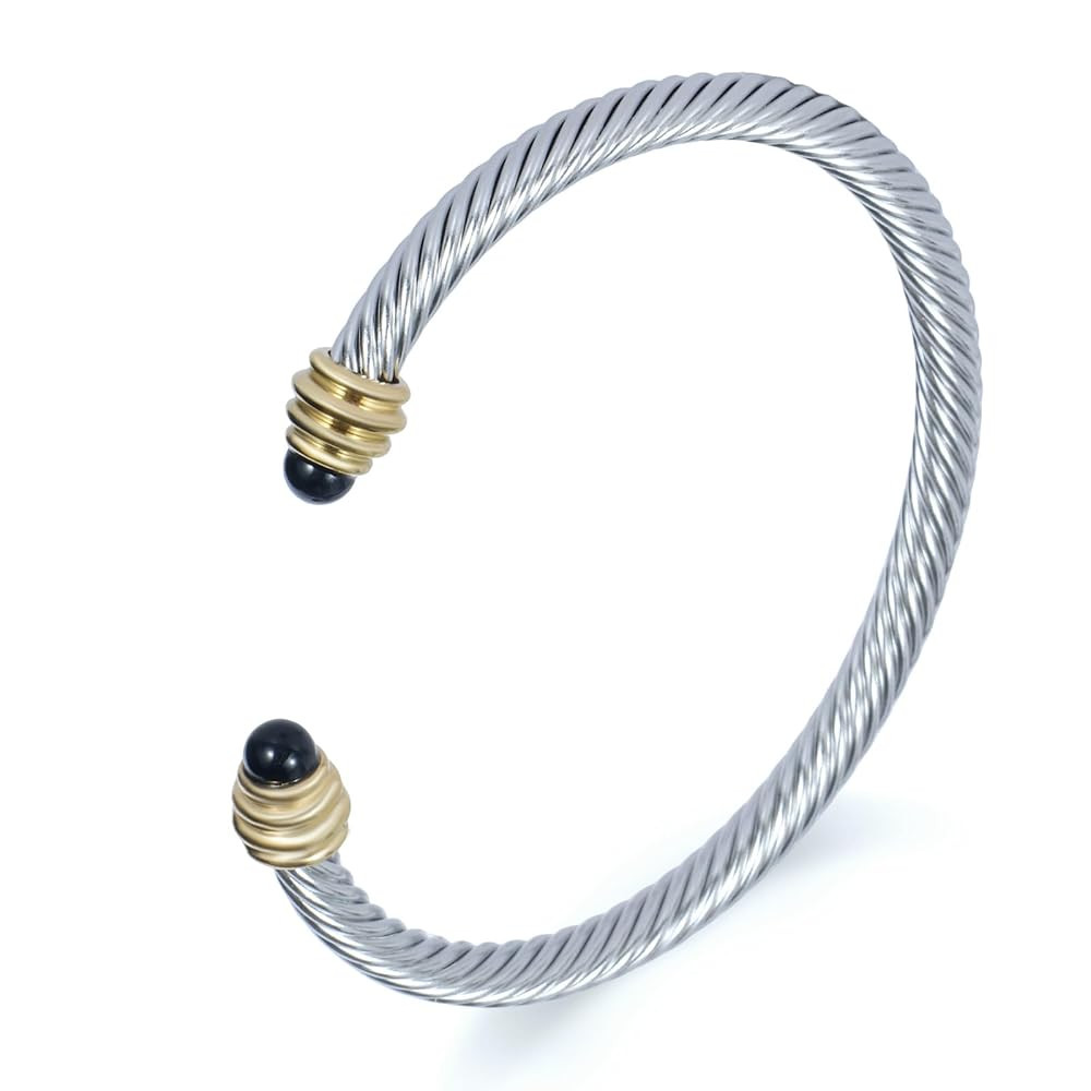 Decpro 5MM Twisted Cable Bracelet with Composite Shell Pearl Inlay Stainless Steel Cuff Bracelet ... | Amazon (US)