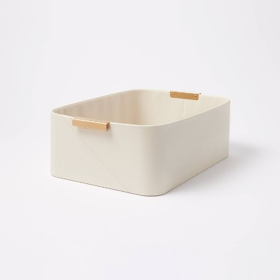 Faux Leather Folio Bin with Metal Handles Ivory - Threshold™: Decorative Storage Basket, Rectangle, Spot Clean | Target