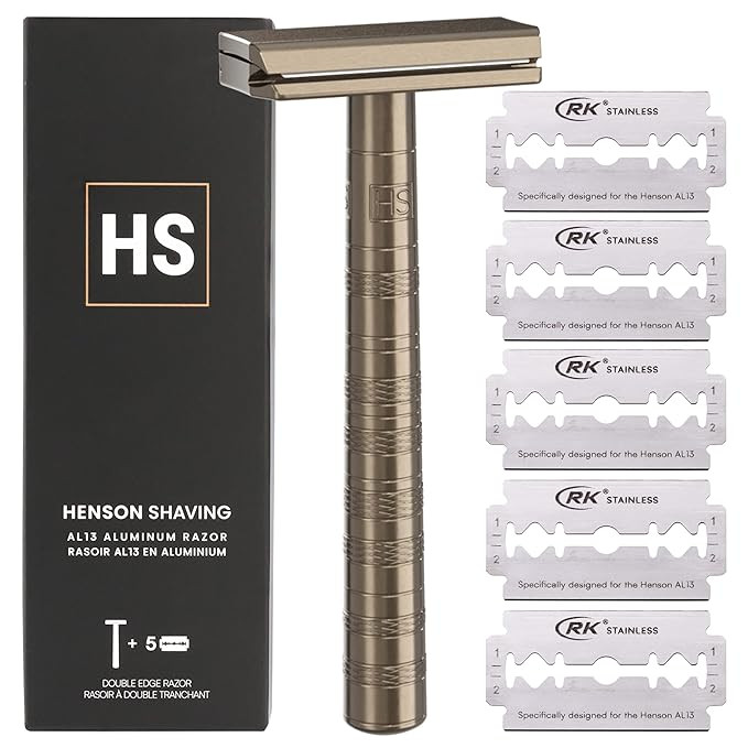 Henson Shaving Razor - Tan Double Edge Safety Razor with 5 Spare Blades - 30° Angled Precision W... | Amazon (US)