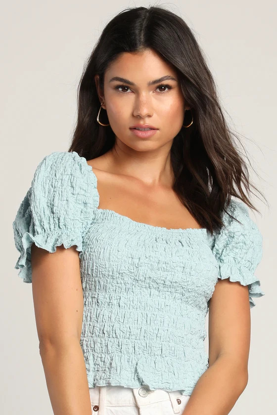 Irresistible Effect Blue Smocked Puff Sleeve Crop Top | Lulus (US)