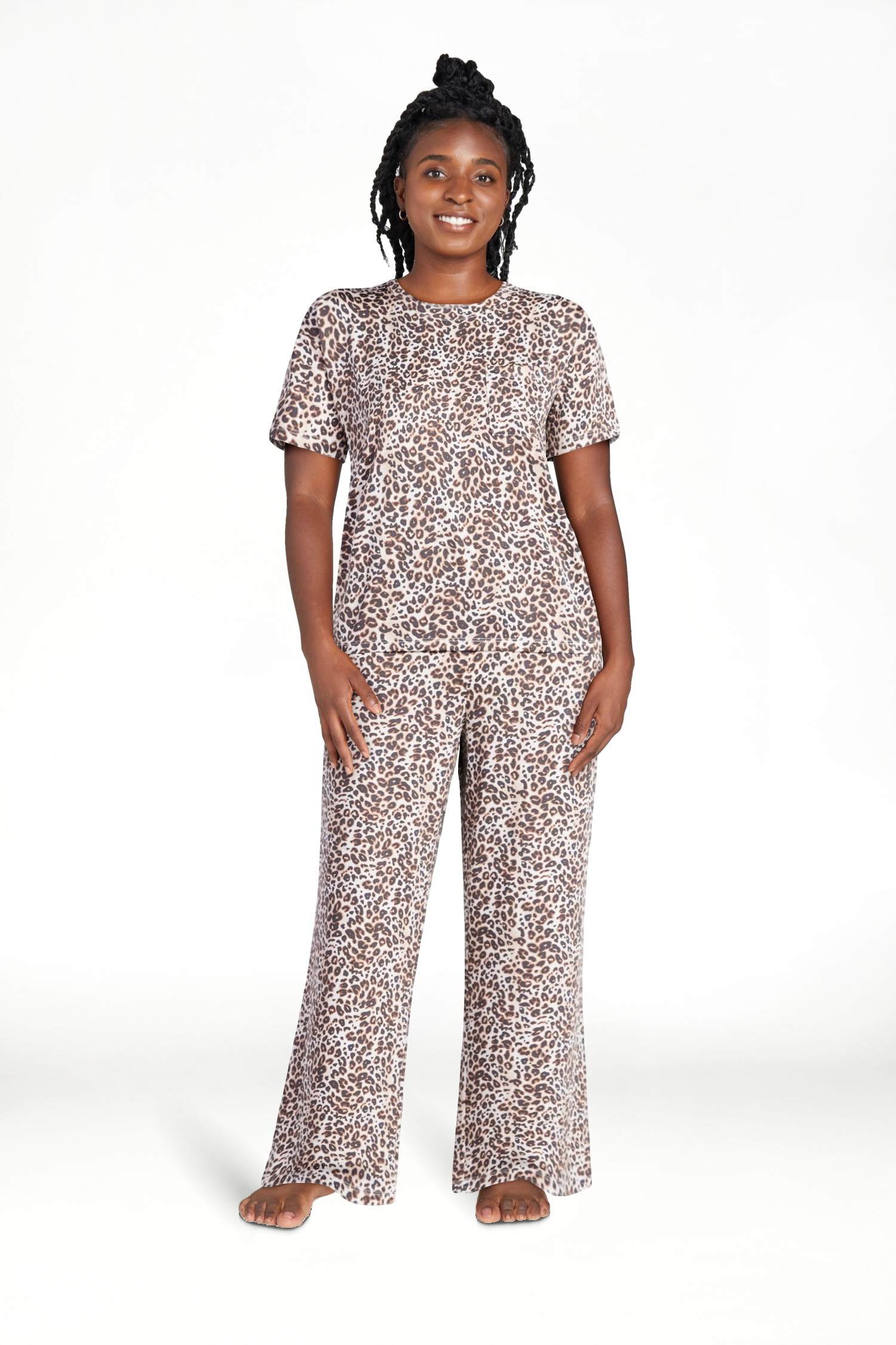 Joyspun Women's Dreamy Soft Collection Short Sleeve Sleep Top and Open Leg Pants Pajama Set, 2-Pi... | Walmart (US)