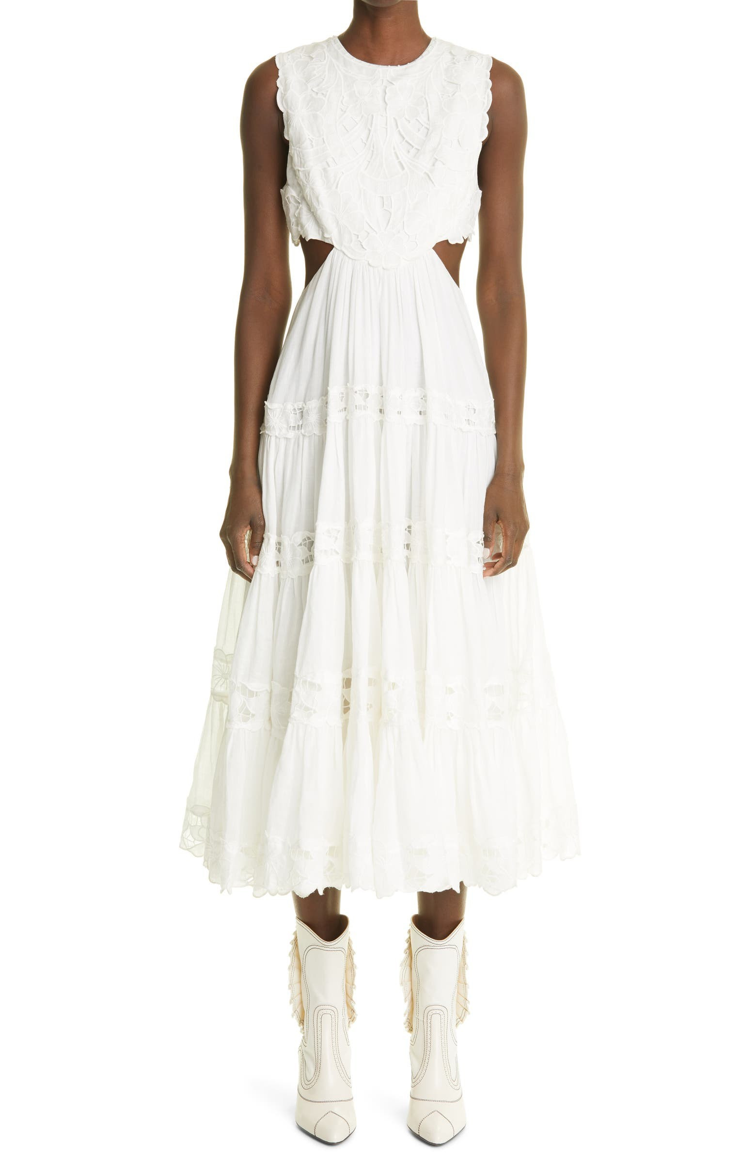 Cassia Embroidered Cutout A-Line Midi Dress | Nordstrom