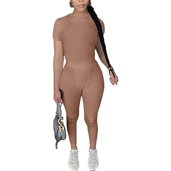 AYWA Two Piece Outfits for Women Fitted Crew Neck T-shirt High Waist Leggings Biker Shorts Matchi... | Amazon (US)