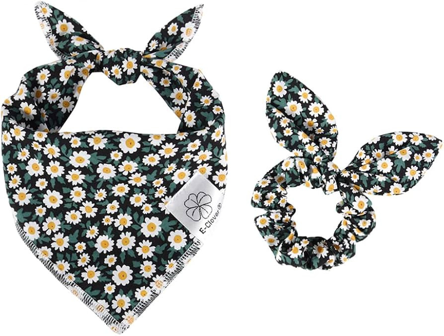 E-Clover Dog Bandanas & Matching Scrunchie Set Girl Dog Scarf Bibs with Bow Scrunchie for Small D... | Amazon (US)