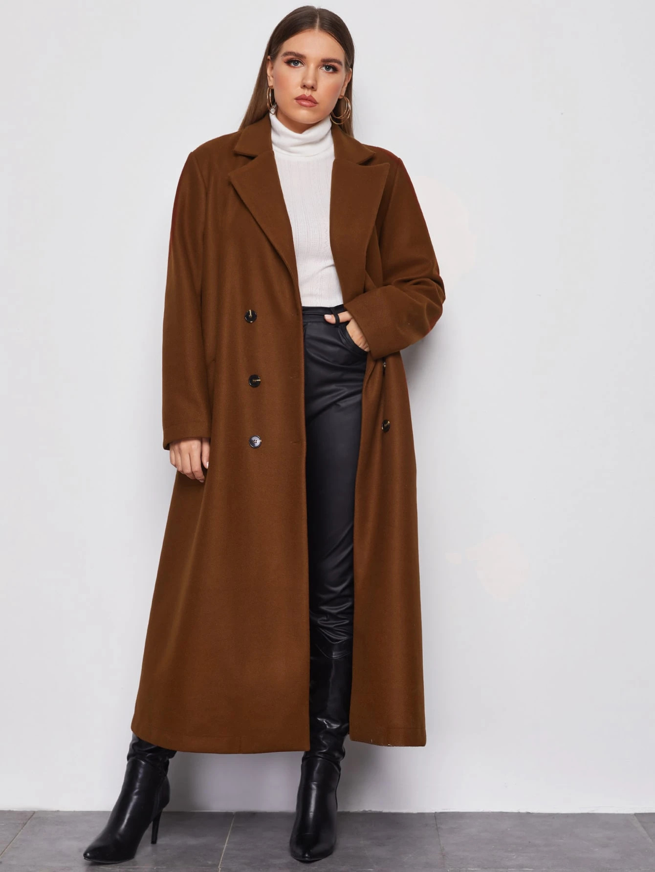 Plus Lapel Collar Double Breasted Overcoat | SHEIN