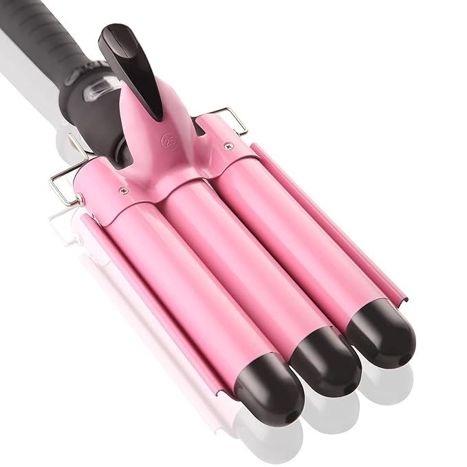 3 Barrel Curling Iron Wand Dual Voltage Hair Crimper with LCD Temp Display - 1 Inch Ceramic Tourm... | Amazon (US)