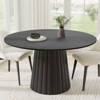 Lirago Cone Black Colored Wood 52" Column Base Wide Strip Straight Edge Dining Table for 6 H... | The Home Depot