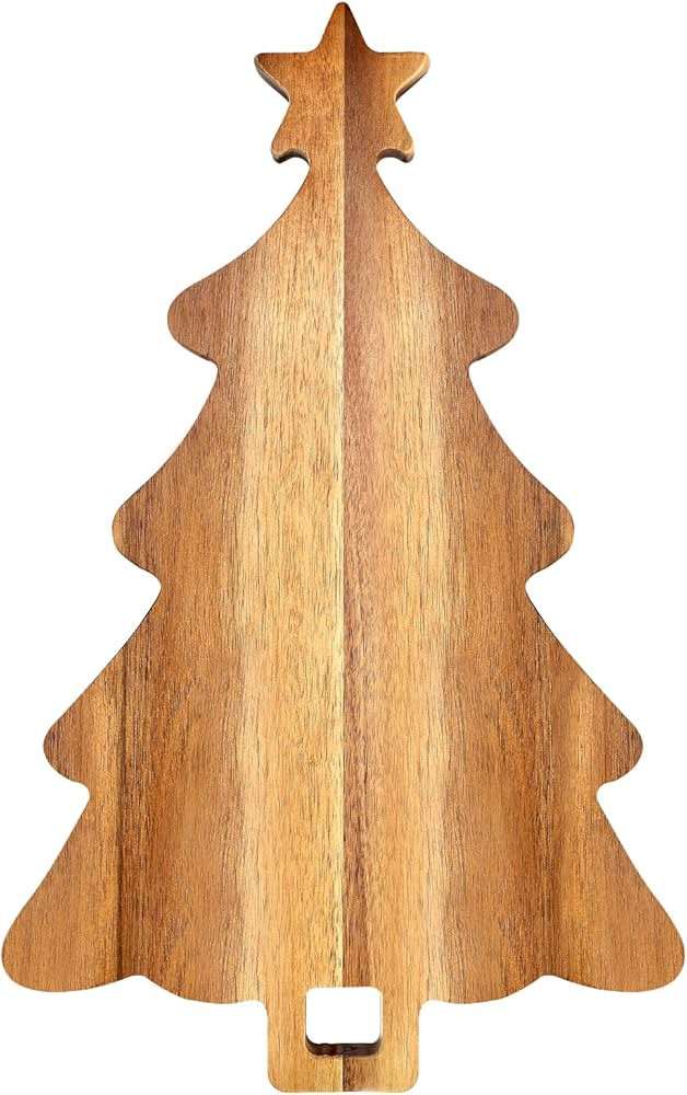 16.5" Wooden Christmas Tree Charcuterie Boards Acacia Wood Cutting Board with Handle Christmas Ki... | Amazon (US)