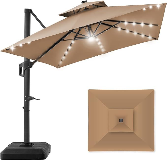 Best Choice Products 10x10ft 2-Tier Square Cantilever Patio Umbrella with Solar LED Lights, Offse... | Amazon (US)