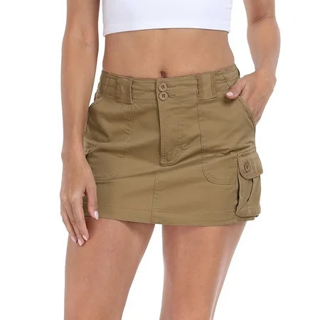 HDE Women s Micro Mini Mid Rise Cargo Skirt with Pockets Khaki XXL | Walmart (US)
