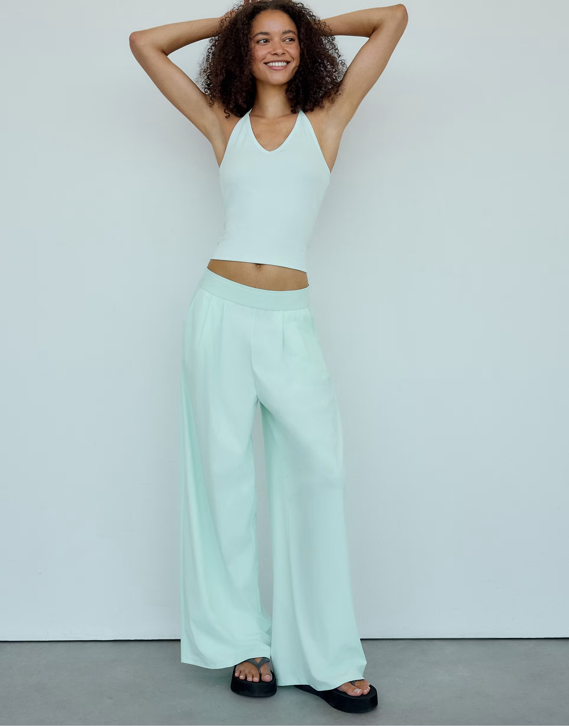 Stradivarius Fitted halter top in turquoise | ASOS (Global)