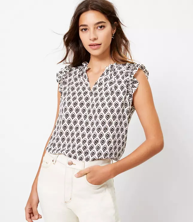 Ruffle Split Neck Shell | LOFT