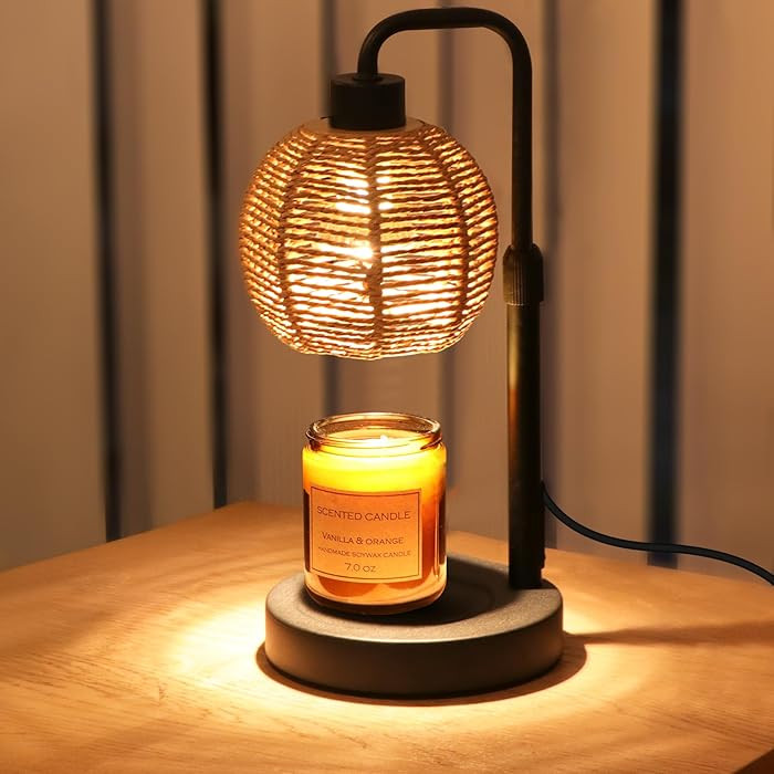Candle Warmer Lamp with Timer Dimmable, Natural Weaving Boho Electric Candle Lamp, Wax Warmer Lam... | Amazon (US)