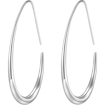 Lightweight Teardrop Hoop Earrings for Women - 14k Gold/White Gold Plated Large Oval Pull Through... | Amazon (US)