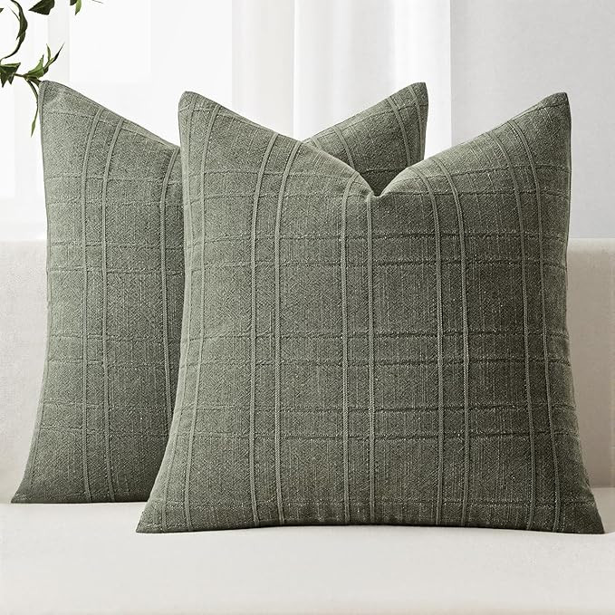 MIULEE Decorative Linen Check Throw Pillow Covers Neutral Farmhouse Vintage Spring Pillow Covers ... | Amazon (US)