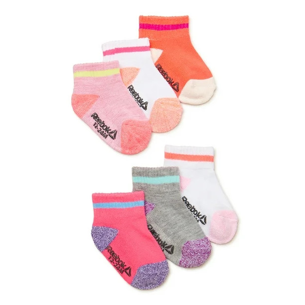 Reebok Baby and Toddler Girls Quarter Socks, 6-Pack, Sizes 12M-24M - Walmart.com | Walmart (US)