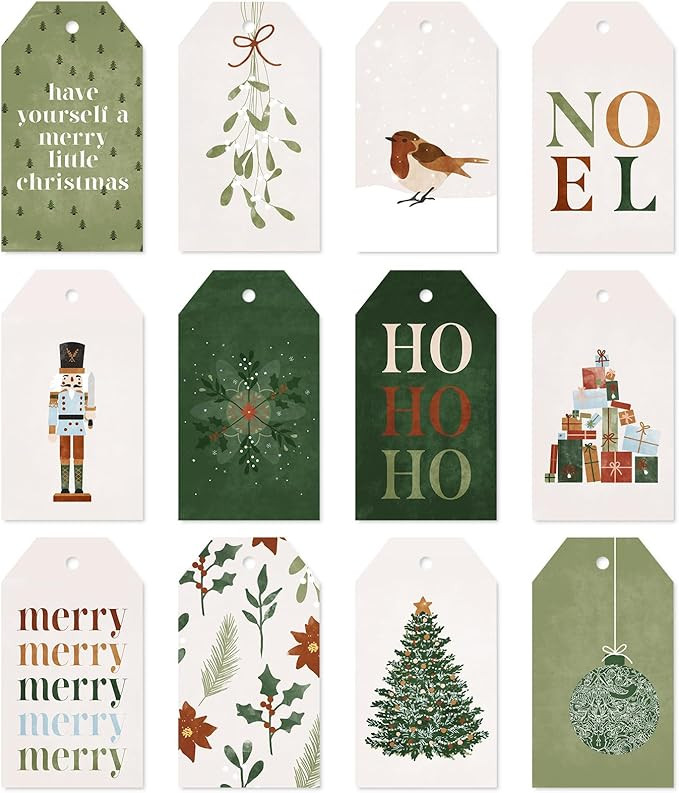 Waline 120 Mixed Xmas Tree Nutcracker Hanging Name Tags with Hemp Rope Green Merry Label Tags for... | Amazon (US)