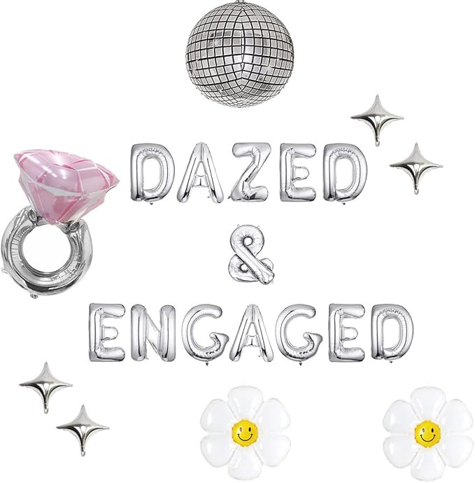 Silver Dazed and Engaged Balloon Banner Disco Daisy Balloons for Hippie Bachelorette Party 60s 70... | Amazon (US)