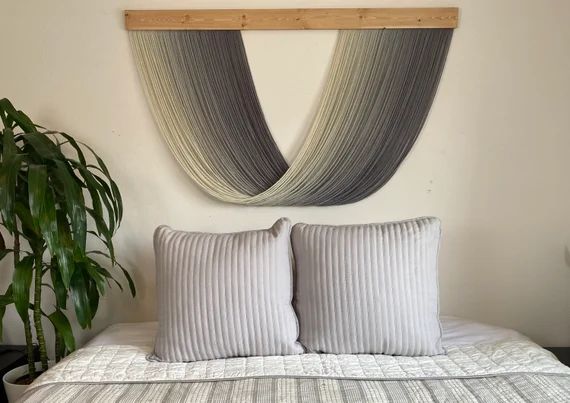 Large Extra Full Gray / Grey Ombré Dip Dye Fiber Art Yarn Wall Hanging | Etsy (US)