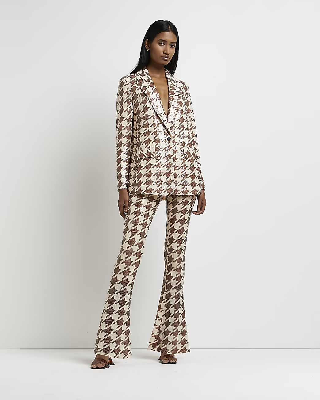 Cream dogtooth sequin blazer | River Island (UK & IE)