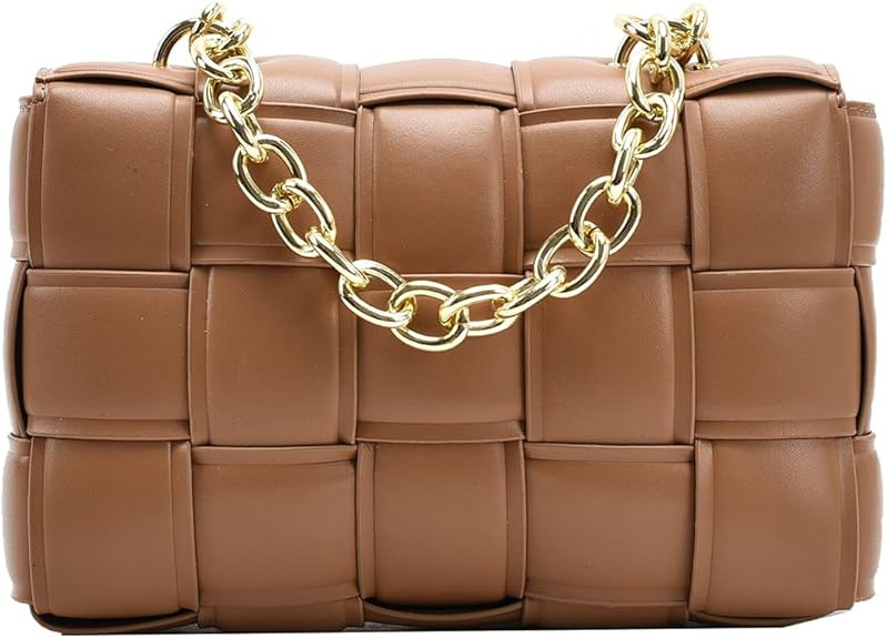 YUESUO Woven Design Chain Crossbody Handbag Purse for Women, Small Shoulder Messenger Bag Clutch ... | Amazon (US)