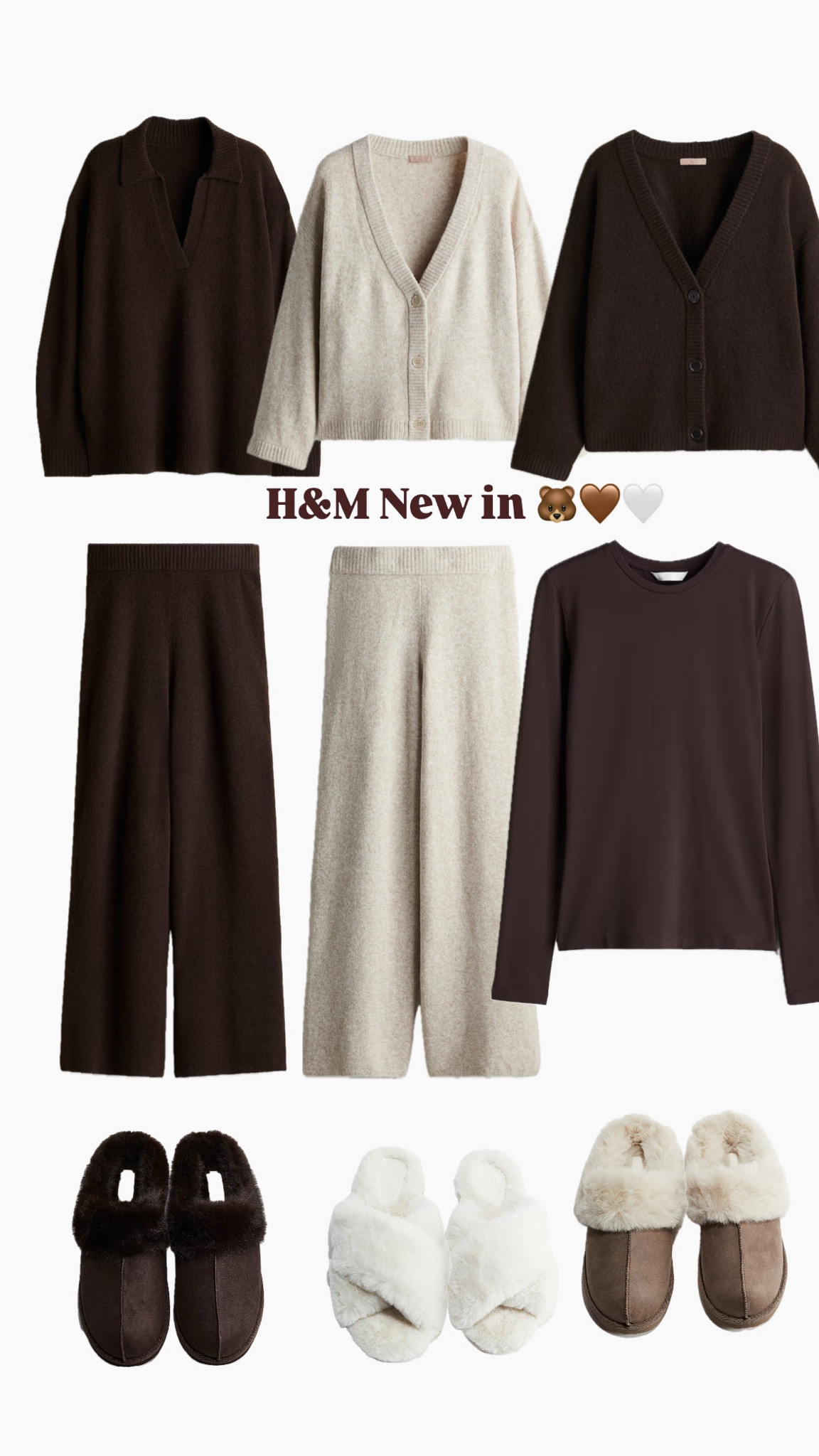 H&M New in 🐻🤎🤍

Brown Loungewear, co ords, sets, slippers, Ugg dupe, long sleeve top 

#LTKwinter #LTKuk #LTKhome