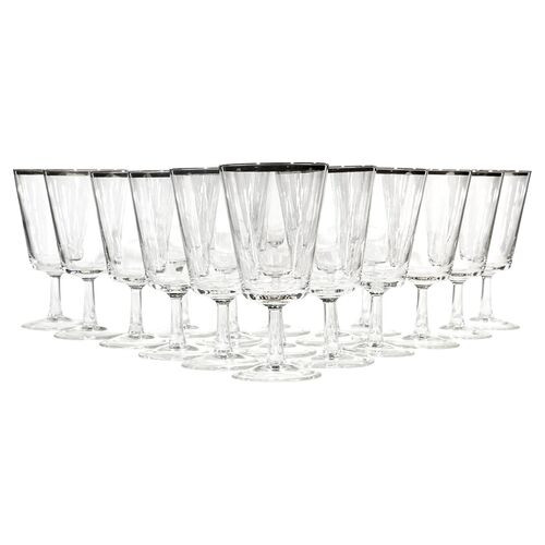 French Silver Rim Glass Wine Stems, S/17 | One Kings Lane