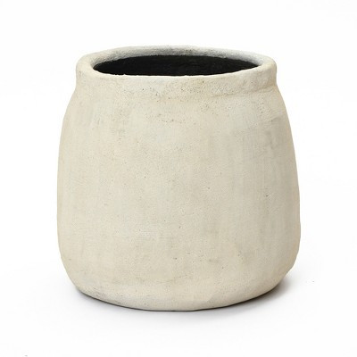 LuxenHome 16" Dia Cement Round Plant Pot, Beige Large Flower Pot with Drainage Hole, Rustic Decorative Planter Indoor Outdoor for Home Garden Patio | Target