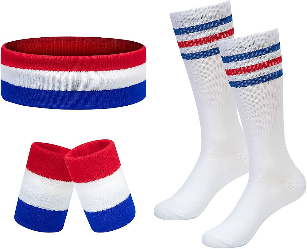 Striped Sweatbands Set, Sports Headband and Wristbands Sweatbands Colorful Cotton Striped Sweatba... | Amazon (US)