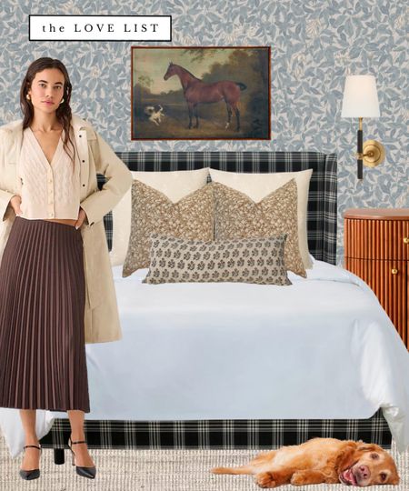 Cozy house, fall decor, bedroom decor, cozy bedroom // midi skirt, plaid bed, botanical wallpaper, nightstand, sconce, jute rug 

#LTKFind #LTKSeasonal #LTKhome