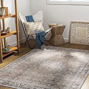 Mark&Day Washable Area Rugs, 8x10 Long Beach Traditional Brown Area Rug, Brown Cream Carpet for L... | Amazon (US)