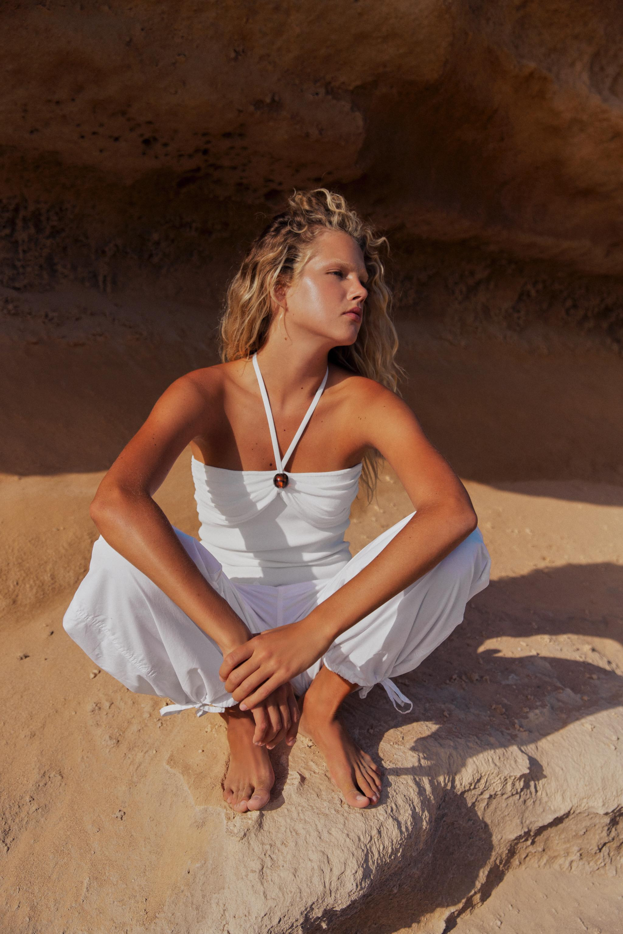 BEADED KNIT BANDEAU TOP | Zara US