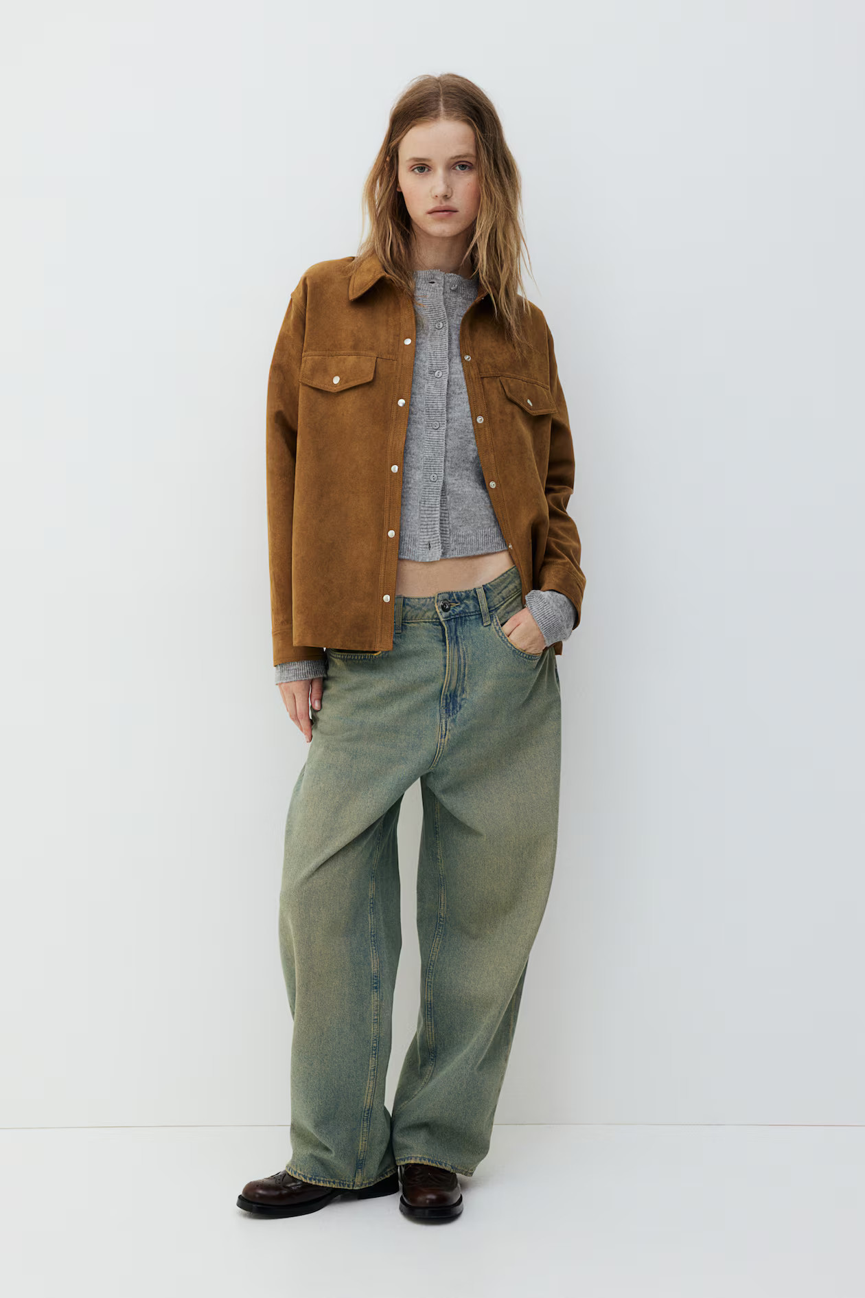 Napped Shirt - Long sleeve - Long - Brown - Ladies | H&M US | H&M (US + CA)