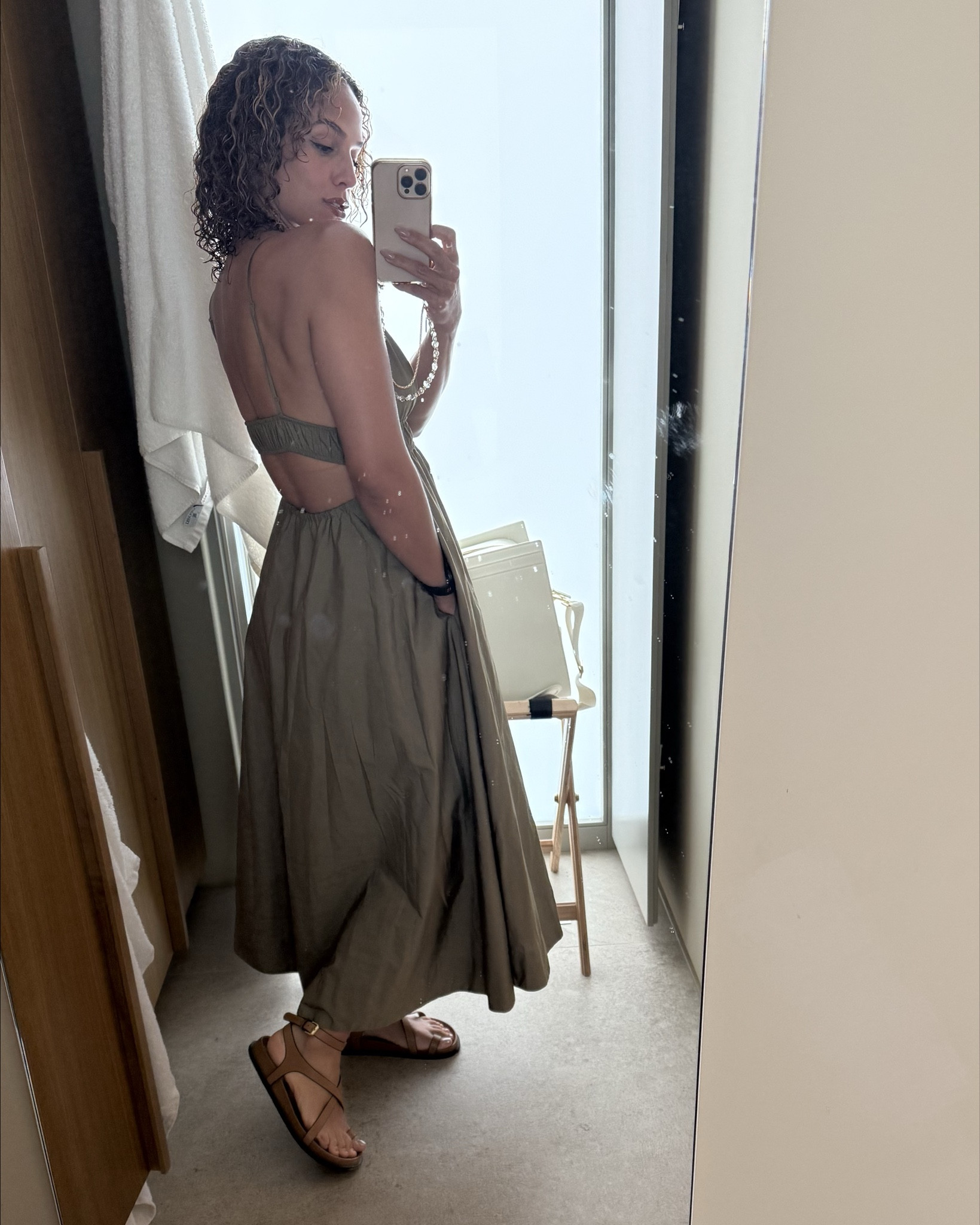 Small in the dress!

10 in the shoes! Only non-jordan flats I brought for the whole week, so comfy and has brown and a little black so goes with everything! gifted by Mytheresa.com