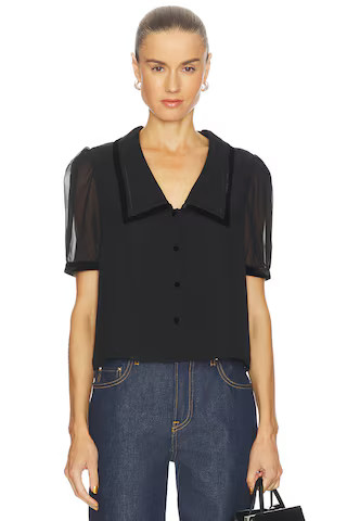 FRAME Velvet Trim Sailor Blouse in Black from Revolve.com | Revolve Clothing (Global)