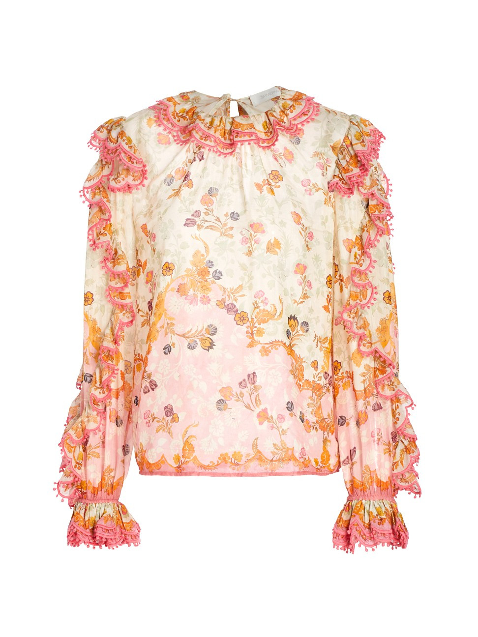 Women's Laurel Floral-Print Cotton & Silk Frill Blouse - Pink Green Floral - Size 6 - Pink Green Flo | Saks Fifth Avenue