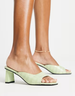 RAID Mabelle square toe mid heel mules in green croc | ASOS | ASOS (Global)