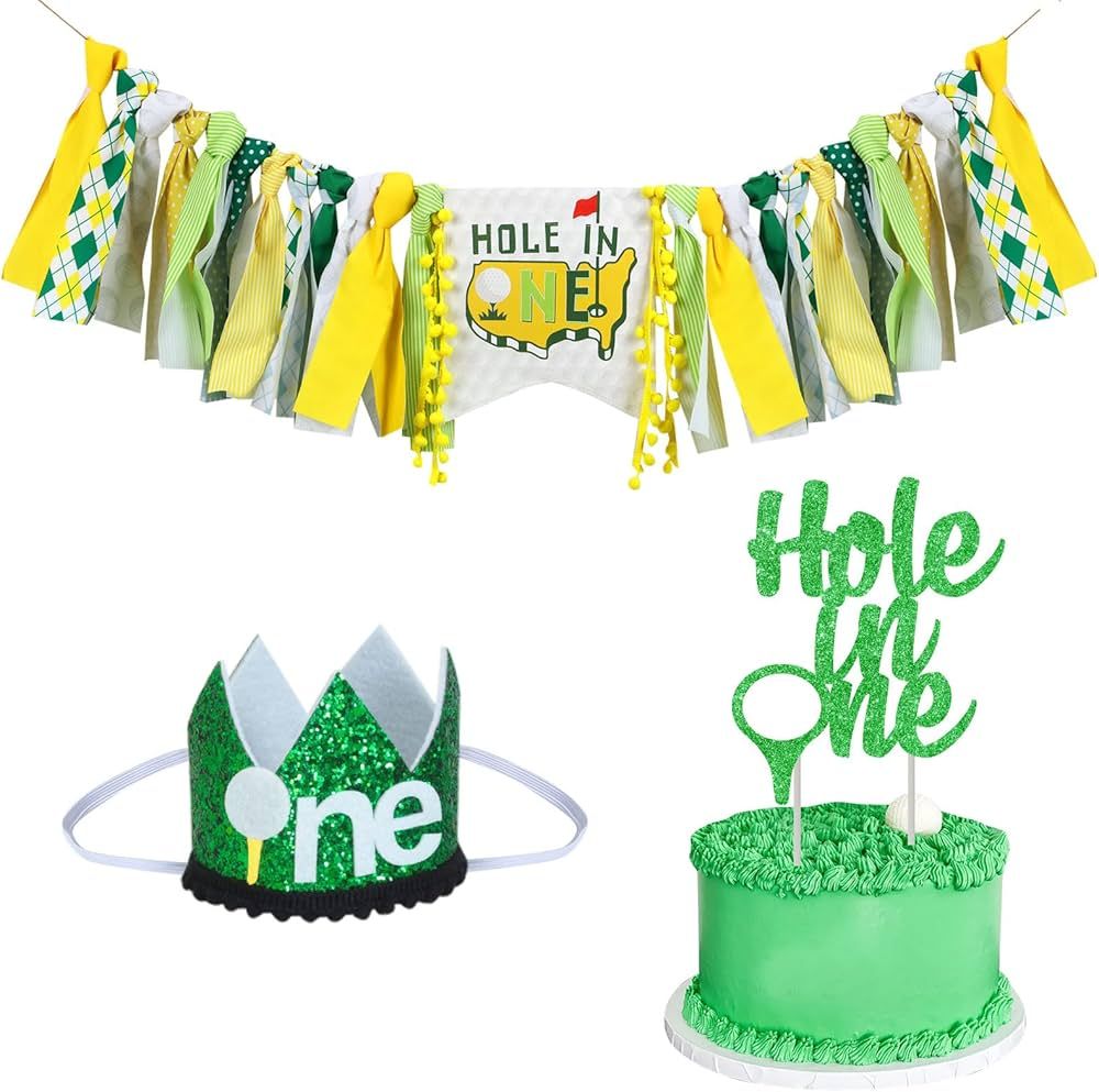 Hole in One First Birthday Decorations Set for Boys, Golf Themed 1st Birthday Hat Crown, Hole in ... | Amazon (US)