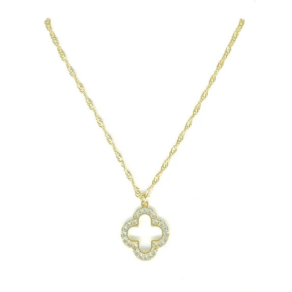 Time and Tru Gold Plated Clover Pave Stones Pendant Necklace with Lobster Clasp | Walmart (US)