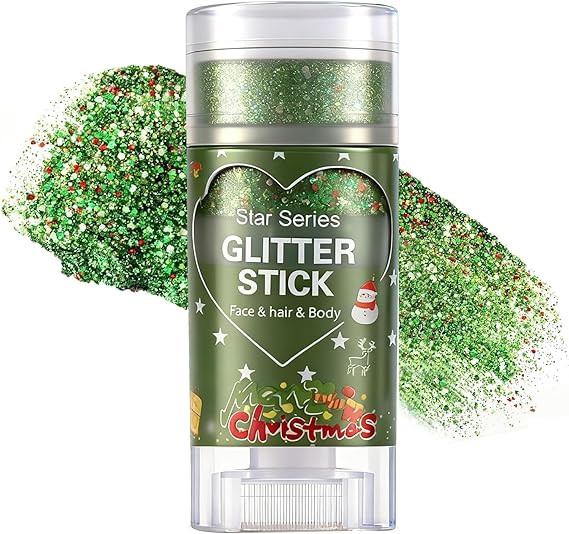 Green Red and White Body Glitter Stick, Christmas Hair Glitter for Kids Women,Xmas Party Festivel... | Amazon (US)