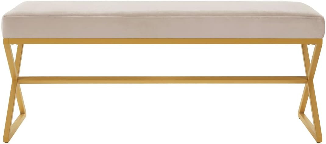 24KF Velvet Upholstered Entryway Bench with Metal Leg, Padded Bedroom Bench Seat Cushion with Gol... | Amazon (US)