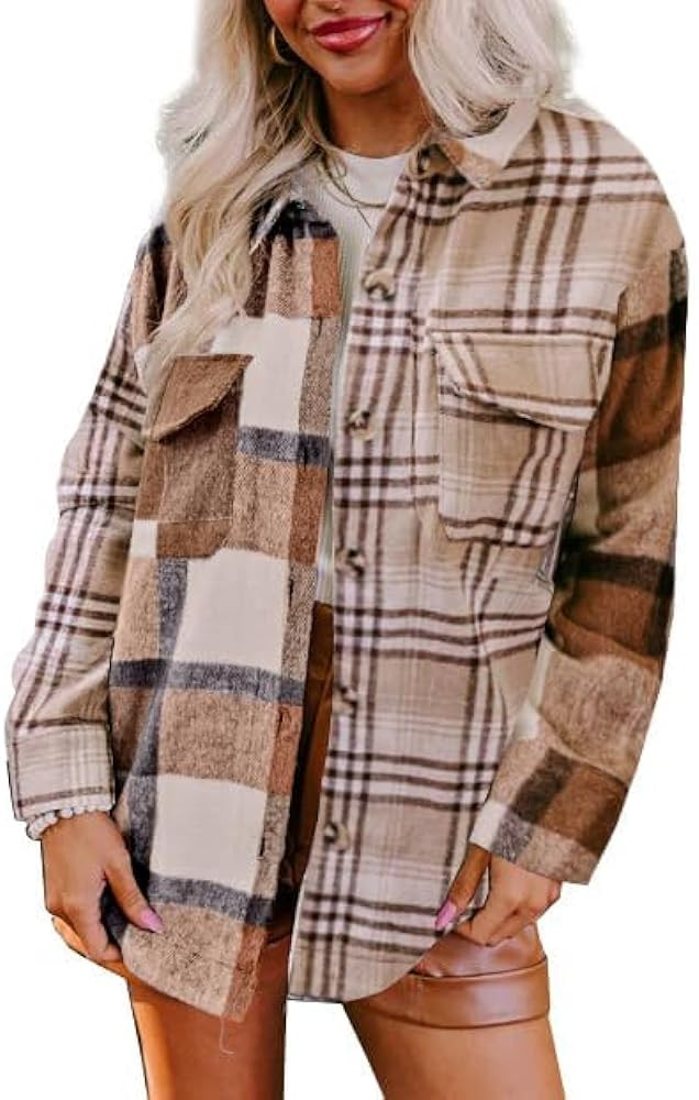 Womens Corduroy Button Down Shirts Color Block Long Sleeve Blouses Tops Jackets | Amazon (US)