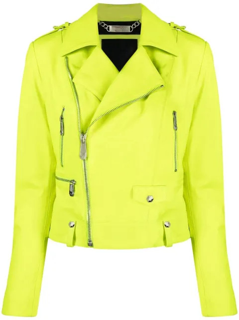 metal-rings leather biker jacket | Farfetch (UK)