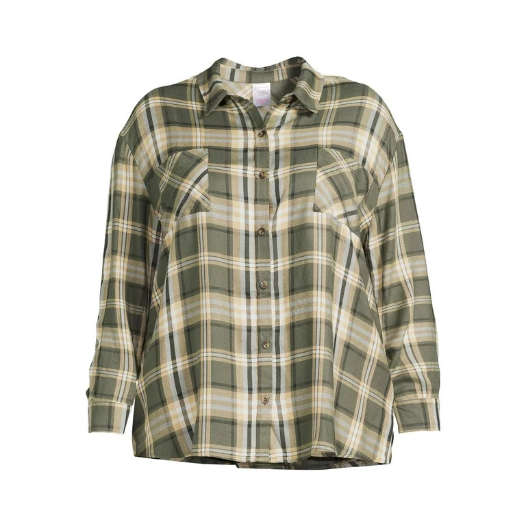 No Boundaries Juniors' Plus Size Woven Plaid Shirt | Walmart (US)