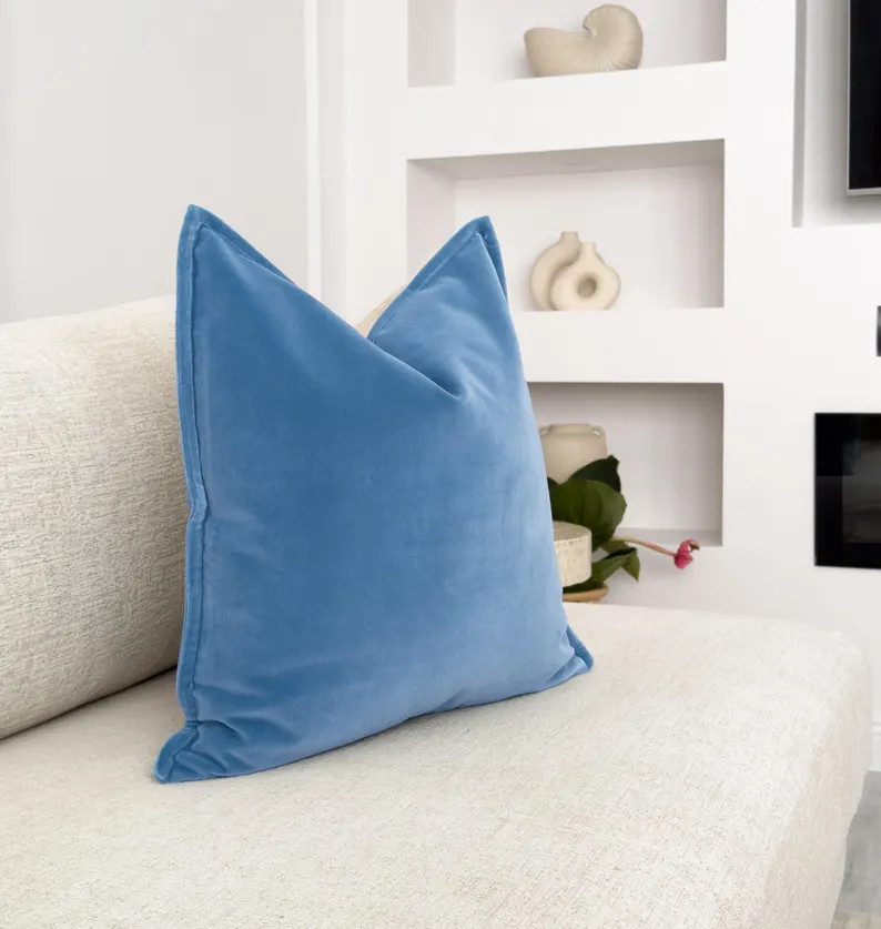 Velvet French Blue Pillow Covers Home Decor Blue Cushion Covers Velvet Navy Blue Lumbar Pillow Co... | Etsy (US)