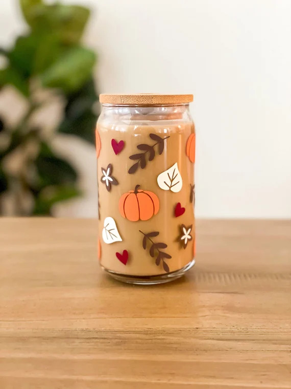 Fall Autumn Spice Cup Cute Fall Iced Coffee Glass Cup - Etsy | Etsy (US)