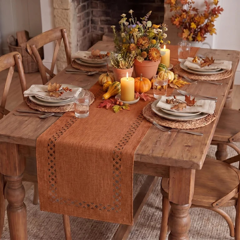 Sm:)e Orange Fall Table Runner, Hollow Out Laser Cut Solid Color, Seasonal Fall Washable Kitchen ... | Walmart (US)