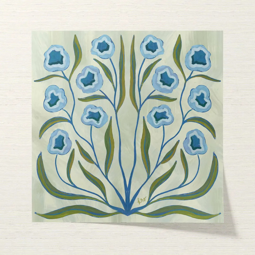 Botanical Fine Art Print | Blue, Green, & Olive Flowers | Modern Southern | Rainey Studio | Etsy (US)