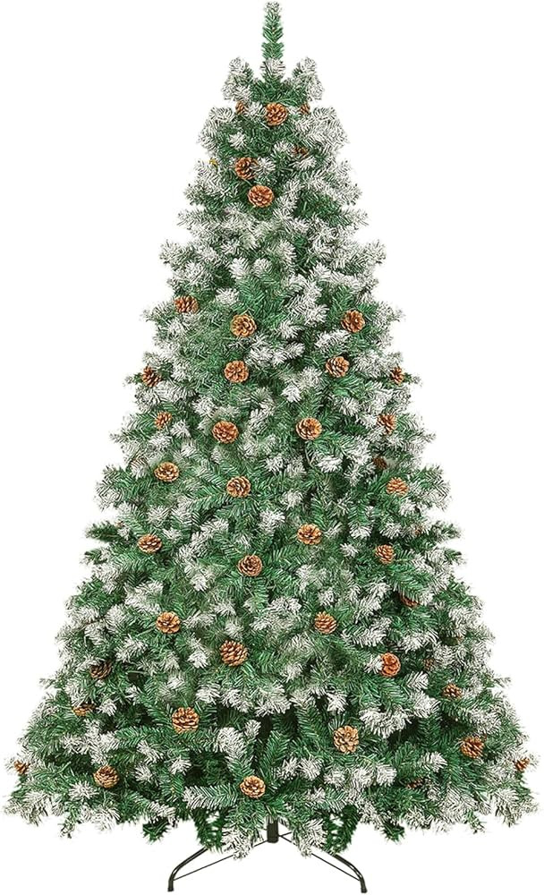 Amazon.com: 9ft Flocked Christmas Tree with Decorations (2100 PVC Branch Tips & 88 Pine Cones), A... | Amazon (US)